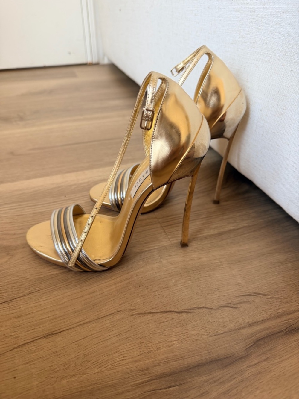 Casadei Metallic Gold Strappy High-Heel Sandals - Picture 2 of 4